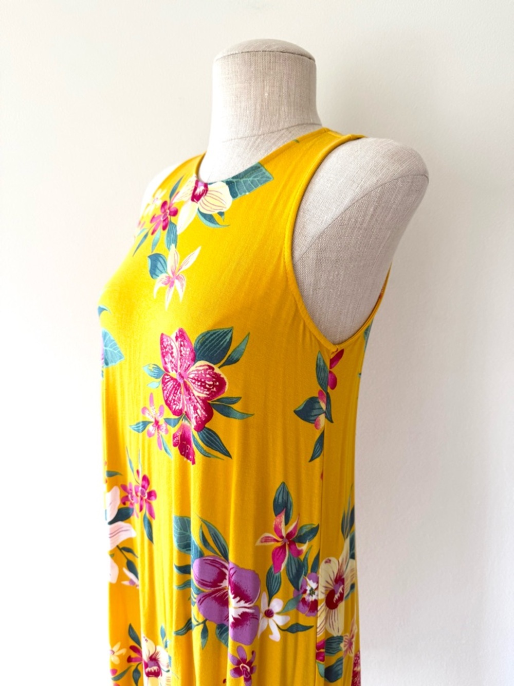 Old Navy Mustard Floral Sleeveless Swing Dress Tropical Boho Summer Mini Size S - Picture 2 of 12